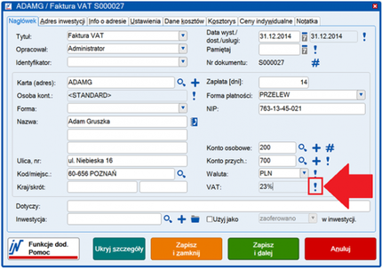 Zmiana Stawki VAT Na Fakturze Sprzedaż - IN-Software